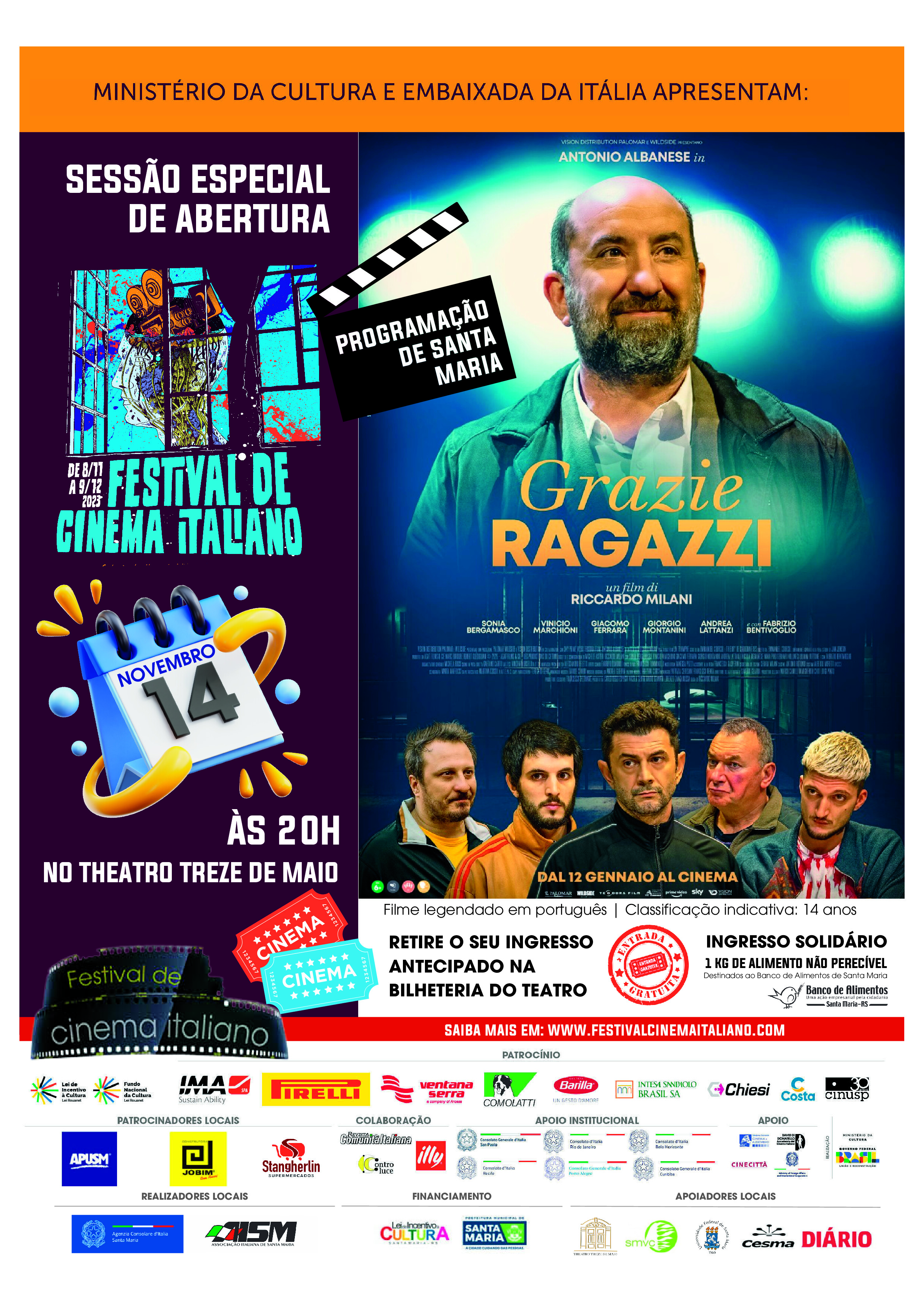 Abertura do Festival de Cinema Italiano em Santa Maria será hoje às 20 horas